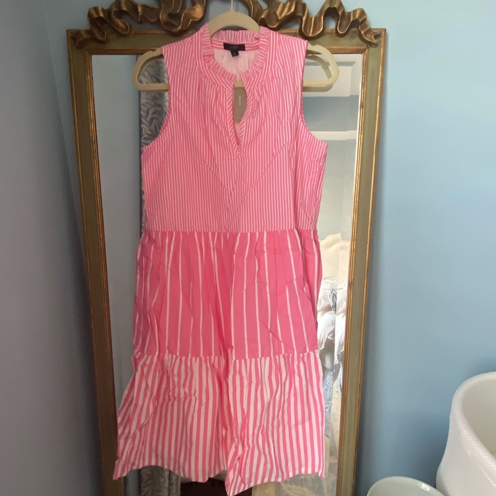 NWT J. Crew Mixed Stripe Tiered Popover Dress